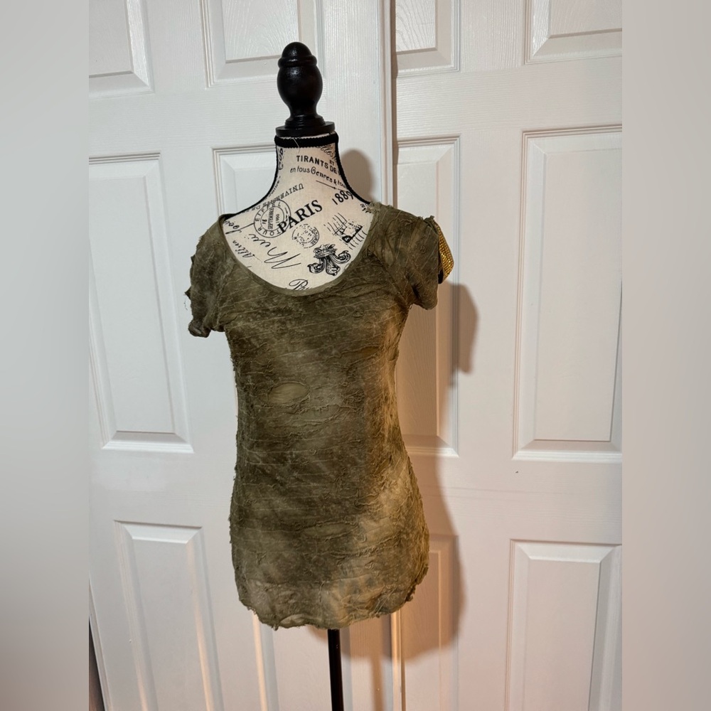 Distressed Green Blouse medium $5 final